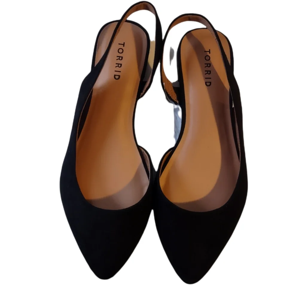 Torrid Black Faux Suede V Cut Slingback Flats Size 9W - Picture 2 of 10